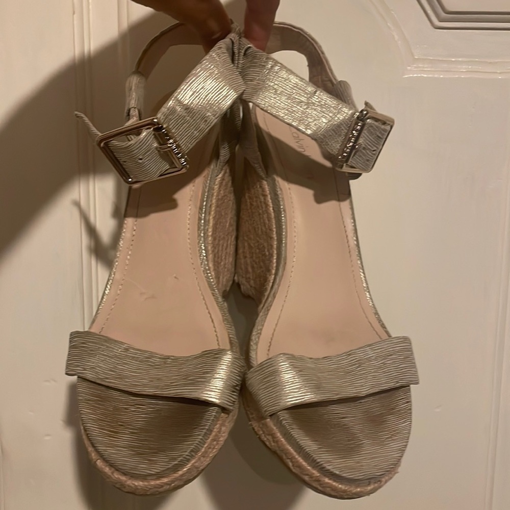 Calvin Klein gold metallic wedges